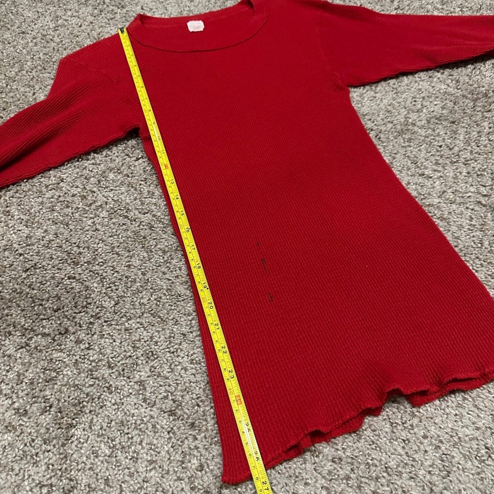 Vintage Unknown Mens Thermal Shirt Large Red Preowned Stains Waffle Knit USA - Picture 4 of 4